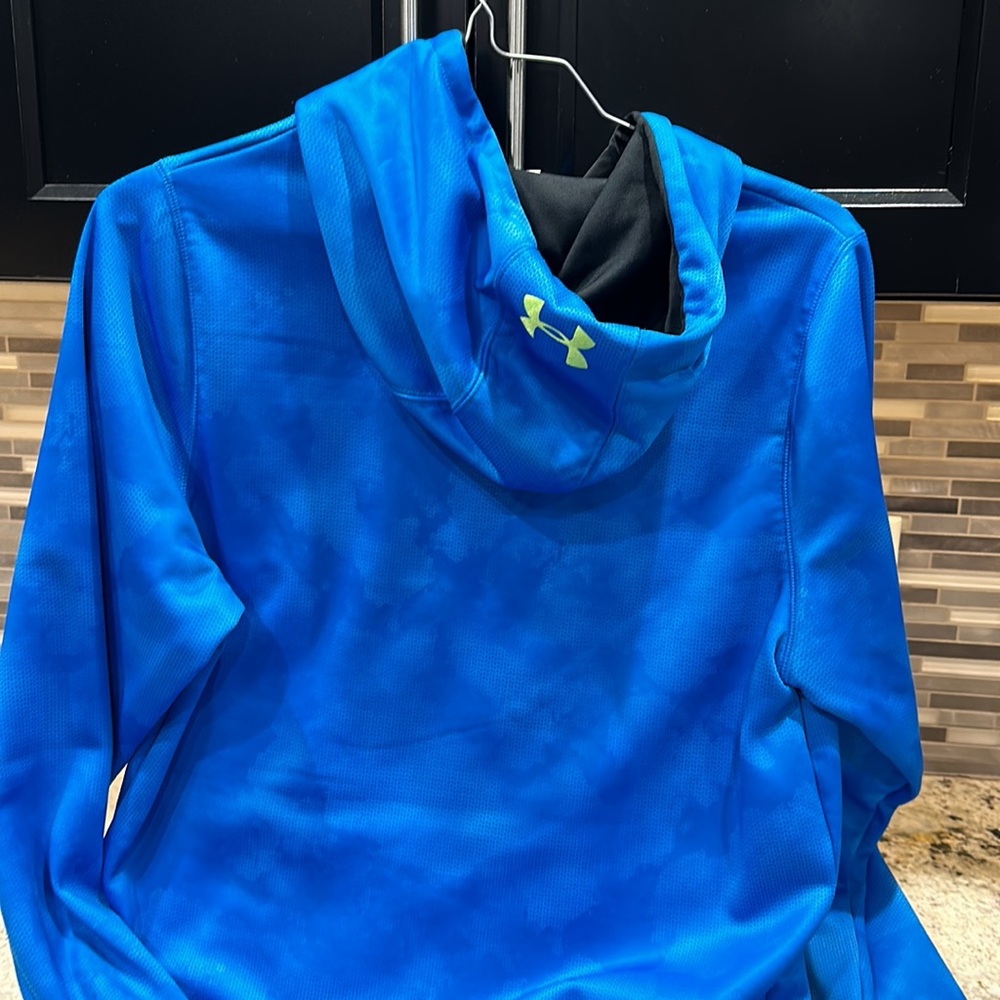 Under Armour Blue Hoodie with Black & Neon Yellow Logo - Picture 3 of 3
